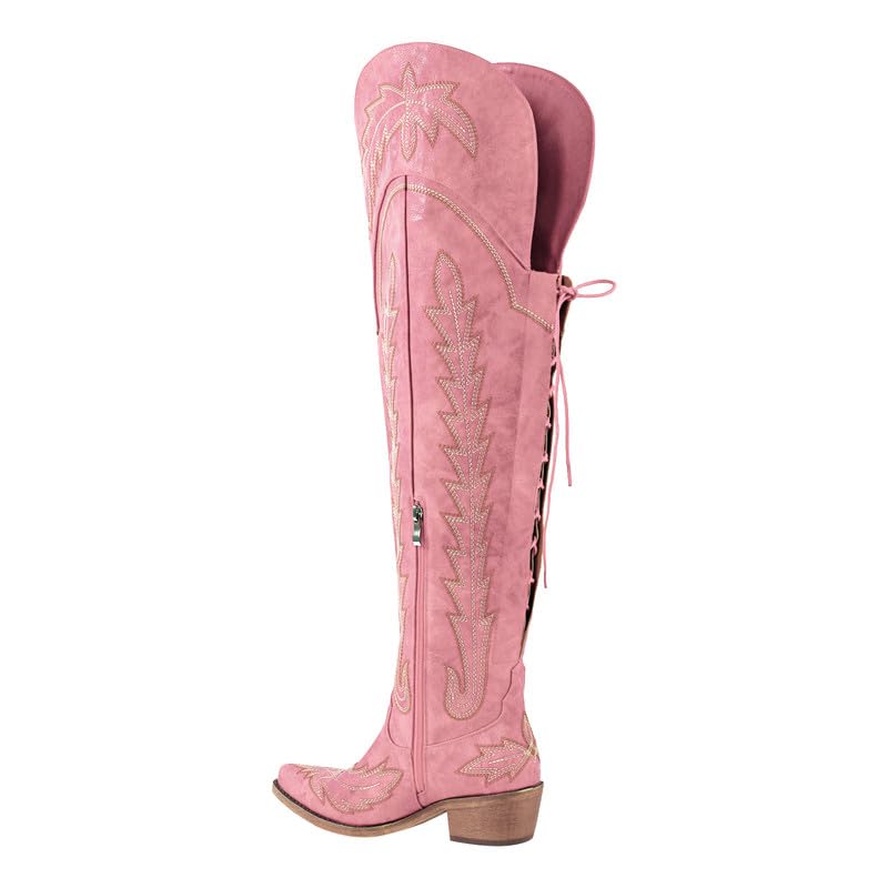MissHeel Thigh High Cowgirl Boots for Women Wide Calf Pink Over Knee High Cowboy Boots for Thick Thighs Pink Cowgirl Boots Long Western Boots Ladies US Size 6