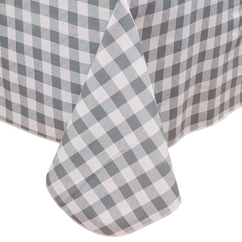 Walrus Heavy Duty Vinyl Tablecloth with Flannel Backing Waterproof Oil-Proof PVC Table Cloth Stain-Resistant Wipeable Rectangle or Square Table Cover (Grey Checkered 60x84 Inch)