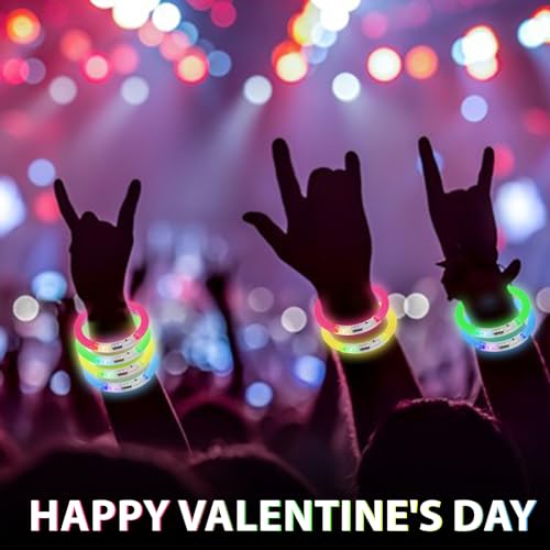 28 Pack Valentines Day Gifts for Kidsļ¼Valentine Glow Sticks Bracelet with Valentine's Day Gift Cards for Valentine Light Up Toy Valentines Day Gifts for kids School Classroom Party Favors Supplies