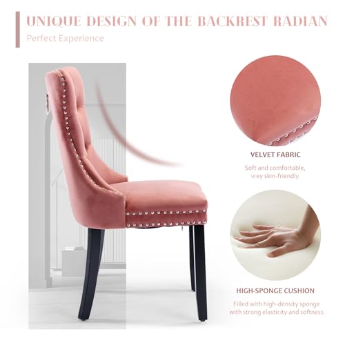 SoarFlash Velvet Dining Chair Set of 8 Upholstered Tufted Dining Room Chair with Nailhead Trim and Solid Wood Leg for Kitchen (Pink)