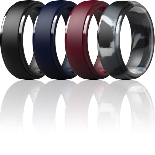 ThunderFit Silicone Rings for Men Step Edge - 10mm Wide - 2.5mm Thick (AW-Black AW-Midnight Blue AW-Burgundy Grey Camo - Size 14.5-15 (23.82mm))