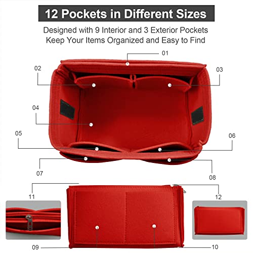 OMYSTYLE Red X-Large Purse Organizer Insert for Handbags Felt Bag Organizer for Tote & Purse Tote Bag Organizer Insert with 5 Sizes Compatible with Neverful Speedy and More(13.4\"×6.7\"×7.1\"