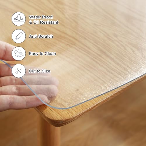 LovePads 1.5mm Thick 36 x 48 Inches Frosted Table Protector Plastic Table Cover Protector Clear Table Protector for Dining Table Plastic Tablecloth Protector Vinyl Table Pads for Kitchen Wood