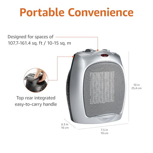 Amazon Basics 1500W Ceramic Personal Heater with Adjustable Thermostat Silver silver