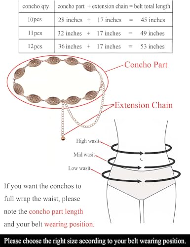 TOPACC Western Metal Oval Concho Chain Belt for Women Bronze Waist Cowgirl Belt for Dresses Jeans Country Concert Outfit