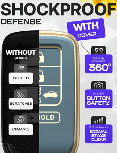 for Honda Accord Key Fob Cover and Leather Keychain - Full Cover Key Case for Civic Crosstour CR-V Fit Pilot Ridgeline - 2015-2021 TPU Keyfob Cover Compatible with KR5V2X - Blue and Gold