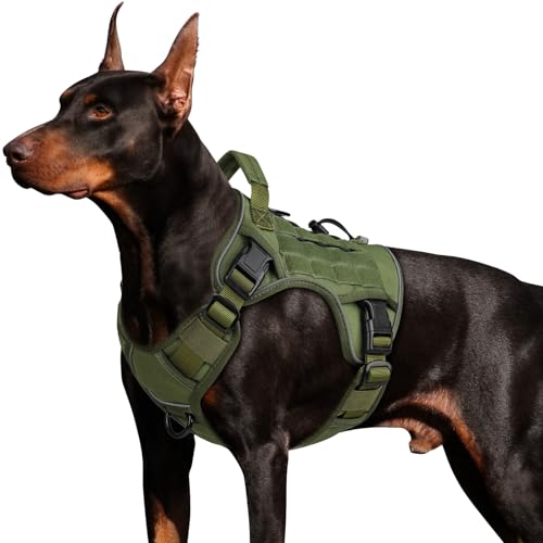WINGOIN Green Harness with Handle Tactical Dog Harness for Large Dogs No Pull Adjustable Reflective K9 Military Dog Vest Harnesses(XL)