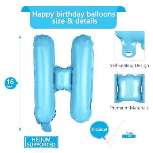 WESTGO Light Blue Happy Birthday Balloons Banner 16 Inch Mylar Foil Letters | Inflatable Party Decor and Event Decorations for Kids and Adults | Reusable Ecofriendly Fun