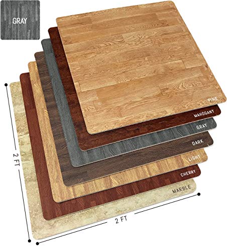 Sorbus Wood Floor Mats Foam Interlocking Wood Mats Each Tile 4 Square Feet 3/8-Inch Thick Puzzle Wood Tiles with Borders – for Home Office Basement (12 Tiles 48 Sq ft Wood Grain - Gray)