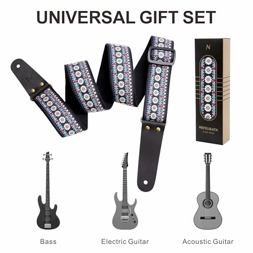 Nefelibata Guitar Strap Vintage Guitar Straps with Head Cowhide Leather Ends for Bass Electric Acoustic Guitar Come with Free Strap Button 2 Strap Locks and 4 Guitar Picks