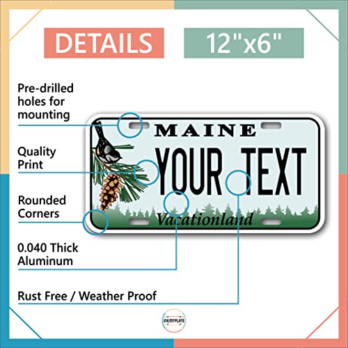 InkMyPlate Personalized Maine Bird Car License Plate | 12x6 Inch Select from All 50 States 3 Sizes Custom for Front Bumper Tags USA Thick .040 Aluminum Maine Bird 12x6 Plate1