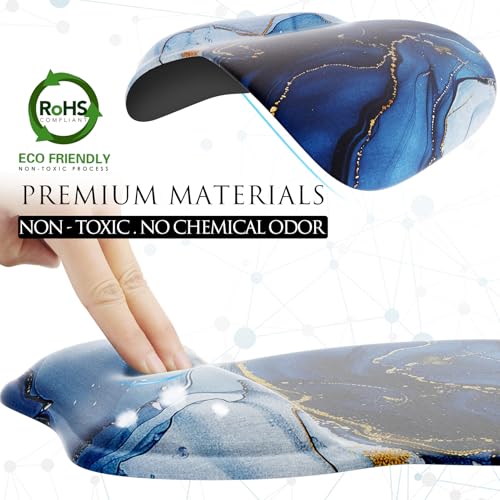 MROCO Ergonomic Mouse Pad with Gel Wrist Support Comfortable Mousepad with Smooth Wrist Rest Surface and Non-Slip PU Base for Pain Relief Computer Laptop Office & Home 9.4 x 8.1 in Blue Marble