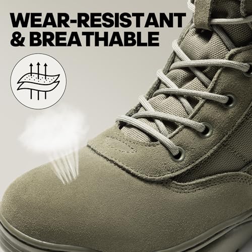 NORTIV 8 Men's Military Tactical Work Boots Side Zipper Leather Motorcycle Combat Boots (6-8 Inches) Size 11 Army Green TROOPER