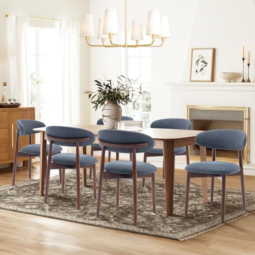 COLAMY Wooden Dining Chairs Set of 2 Modern Fabric Upholstered Dining Room Chair Farmhouse Kitchen Side Chairs with Foot Pegs Blue
