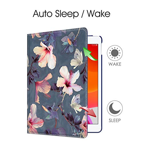 FINTIE Case Compatible with iPad 10.2 Inch 9th/8th/7th Generation (2021/2020/2019) 360 Degree Rotating Case Cover with Pen Storage Function Hibiscus Flower
