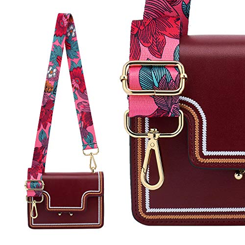 Wide Shoulder Strap Adjustable Replacement Belt Guitar Style Crossbody Bag Handbag Strap Multicolor Canvas Straps(Wide:1.4in) (Flower4)