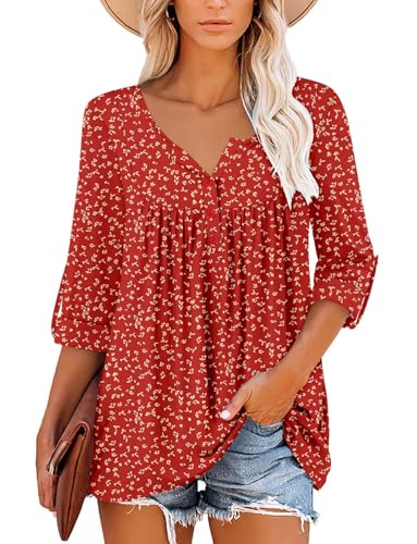 ROSELINLIN Womens Long Sleeve Tunic Top V Neck Ladies Fall Clothing RedDot 3XL