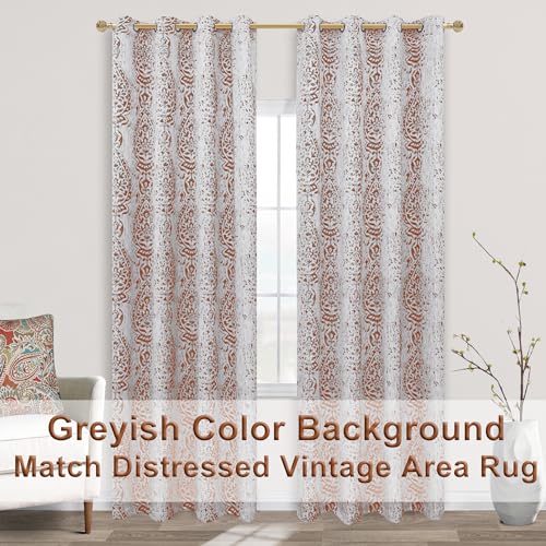 Mrs.Naturall Rust Orange Retro Curtains for Living Room 2 Panels Wavy Pattern Print Western Curtains for Bedroom 90 Inches Long Terra Red