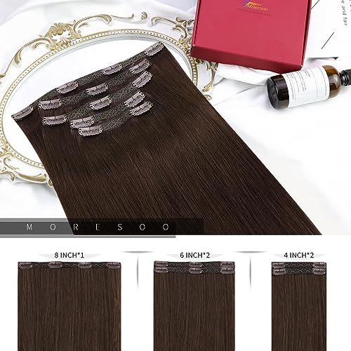 Moresoo Clip in Hair Extensions Human Hair Dark Brown Remy Hair Extensions Clip in Human Hair Double Weft Clip on Hair Extensions Human Hair Full Head Set 18 Inch 7pcs 120Gram