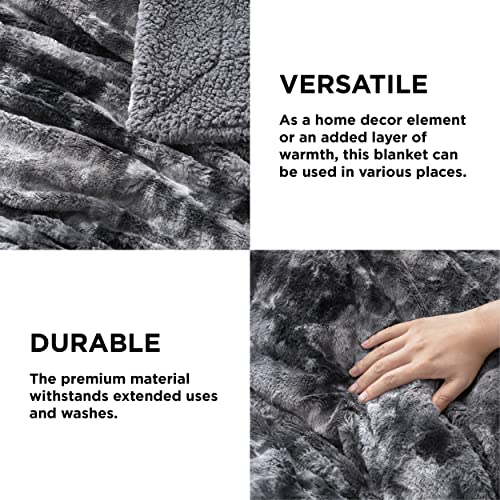 Bedsure Fuzzy Blanket Queen Size - Grey Soft and Comfy Sherpa Plush and Furry Faux Fur Reversible Queen Blankets for Bed 90x90 Inches