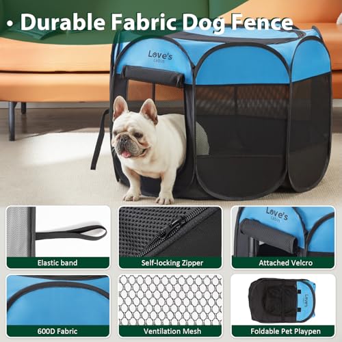 Love's cabin Pet Puppy Dog Playpen Small Dog Tent Crates Cage Indoor/Outdoor Portable Playpen for Dog and Cat Foldable Pop Up Dog Kennel Playpen with Carring Case Removable Zipper Top Blue