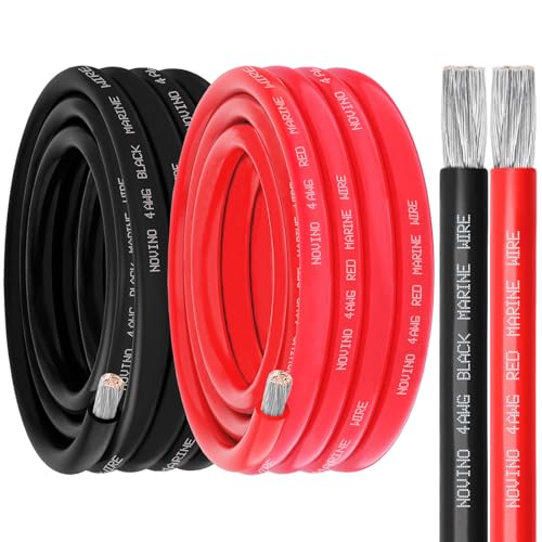 4 Gauge Wire 4 Gauge Marine Wire Tinned Copper Electrical Wire Cable-6FT Red Marine Wire 4AWG + 6FT Black Marine Wire 4 Gauge 4 AWG Wire for Marine Speaker Led Lighting Solar Panel Car Automotive