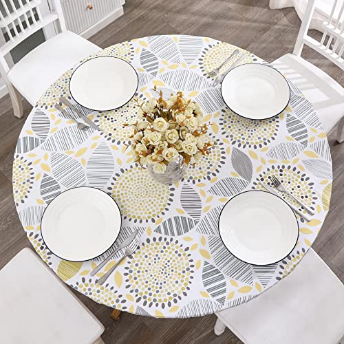 Walrus Round Vinyl Fitted Tablecloth with Flannel Backing Elastic Edge Design Table Cover Waterproof Oil-Proof PVC Table Cloth Stain-Resistant Wipeable for Round Table Floral