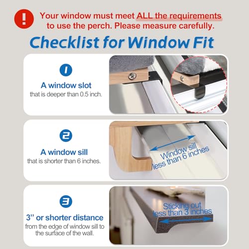 Zakkart Cat Perch for Window Sill with Bolster - Orthopedic Design Premium Hardwood & Robust Metal Frame Seat Large Cats and Kittens Nartural Color Wood Gray Bed (CWP03-L-GR)