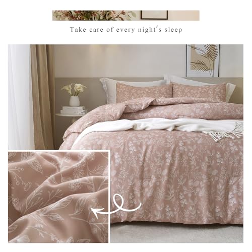 HighBuy Mauve Flowers Comforter Set Queen Size Soft Fluffy Floral Bedding Set Vintage Farmhouse Floral Comforter Set Garden Chic Botanical Comforter for Girls Teens Women Twin XL Comforter Set