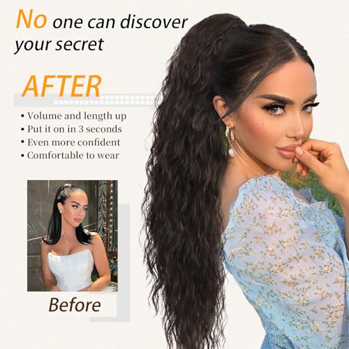ORSUNCER Ponytail Extension Claw 30\" Curly Pony Tail Clip in Claw Hair Extensions Fluffy Natural Looking Synthetic Hairpiece for Women Omber Grey