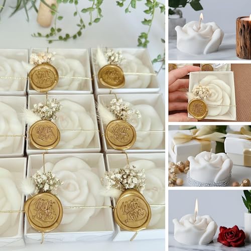 White Rose Petal Soy Wax Candles in Bulk - Scented Wedding Favor Bridal Shower Baby Shower Birthday Gift - Dried Flower Wax Stamp (150 Pieces)