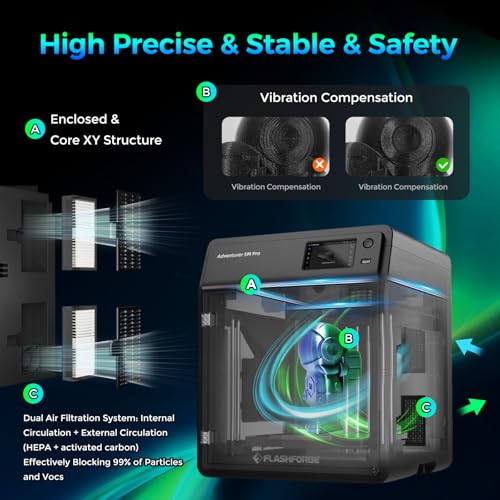 Voxelab Flashforge Adventurer 5M Pro 3D Printer600mm/s Max High-Speed 3D Printers with Auto LevelingDual Filtration SystemRemote MonitoringQuick Detachable NozzleEffective CoolingAutomatic Shutdown