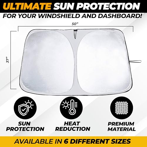 Autovir Windshield Sun Shade for Tesla Model 3/Y Cars | Upgraded Sunshade for Front Windshield | 240T Premium Sunshade | Interior Tesla Accessories for Summer | XL (56 x 36 Inches)… AVSS04