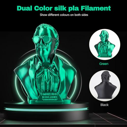 3DHoJor Silk PLA Filament 1.75mm Black Green Dual Color PLA 3D Printer Filament 2 in 1 Coextrusion 1KG Spool(2.2lbs) 3D Printing Filament Dimensional Accuracy +/- 0.03mm Fits for Most FDM 3D Printers