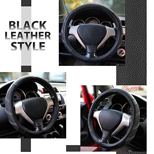 Elantrip Leather Steering Wheel Cover 15 1/2 to 16 inch Universal Large Soft Grip Breathable for Car Truck SUV Jeep Anti Slip Black