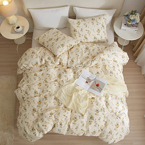 VM VOUGEMARKET Queen Comforter Set Yellow Floral Comforter with 2 Pillowcases Cottagecore Aesthetic Comforter Set for Girls Women 90\"x90\"