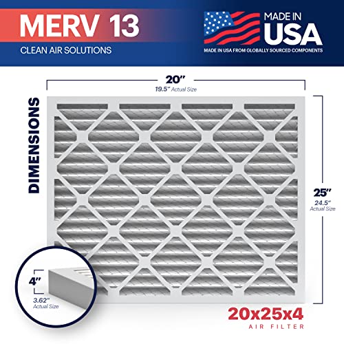 BNX TruFilter 10x10x1 Air Filter MERV 13 (6-Pack) - MADE IN USA - Electrostatic Pleated Air Conditioner HVAC AC Furnace Filters for Allergies Pollen Mold Bacteria Smoke Allergen MPR 1900 FPR 10