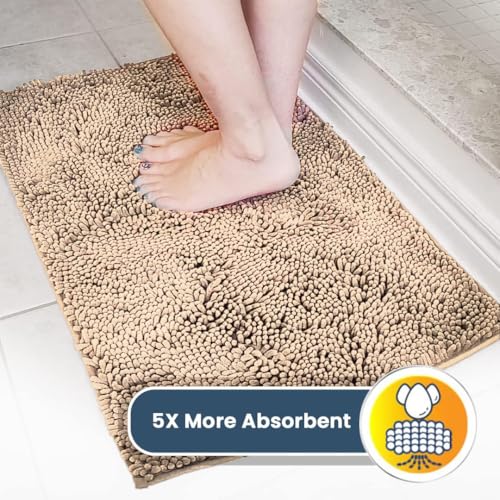 Muddy Mat® Original Dog Door Mat for Muddy Paws Super Absorbent Microfiber Non-Slip Washable Pet Rug Quick Dry Chenille Entryway Carpet Machine Washable Indoor Outdoor mat Beige 24\"x120\"