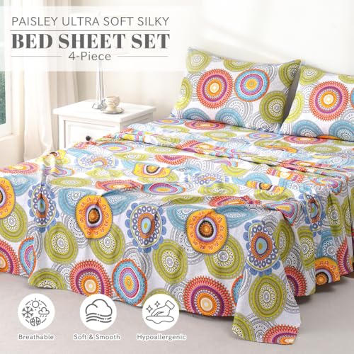 Bedlifes California King Sheet Sets Ultra Soft Breathable Silky Bed Sheets Deep Pocket 100% Microfiber Bedding Sheets 4 Piece Cali King Size Mandala Patterned