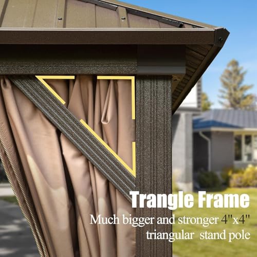 domi outdoor living Domi 12'x14' Hardtop Gazebo Canopy Metal Outdoor Aluminum Gazebo with Galvanized Steel Double Roof Curtain and Netting Permanent Gazebo Pavilion for Patio Deck Backyard