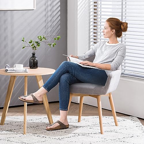 YEEFY Desk Chair No Wheels Comfy Accent Chair for Living Dining Room Bedroom Vanity Chair Makeup Chair Home Office Mid Century Modern Upholstered Arm Chair Sofa Chair (Gray 1) MF22GREYGS