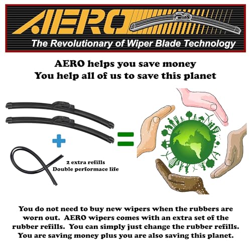 AERO Wipers Replacement For Buick Regal 2021-2018 24\"+20\" Front + 10\" Rear Premium All-Season Windshield Wiper Blades With Extra Squeegee Refills + 1-Year Warranty (Set of 3)