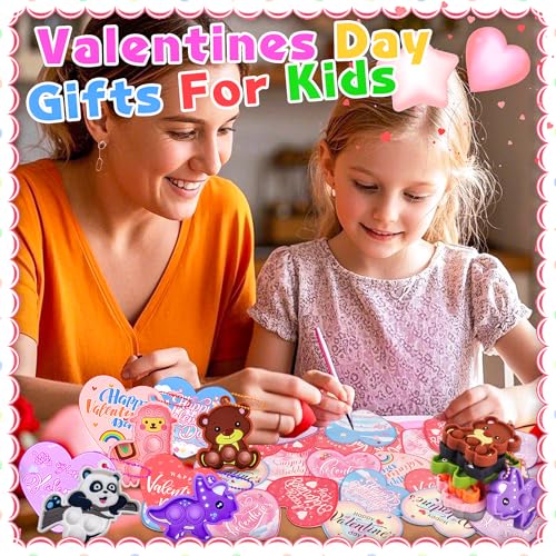 Kiss Monkey Valentines Day Gifts for Kids 24 PCS Animal Pop Fidget Toys with Valentines Day Cards Valentine Exchange Gifts for Kids Valentines Classroom Gifts
