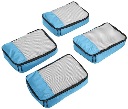 Amazon Basics 4-Piece Medium Sky Blue Zipper Packing Cubes Set - Travel Organizer