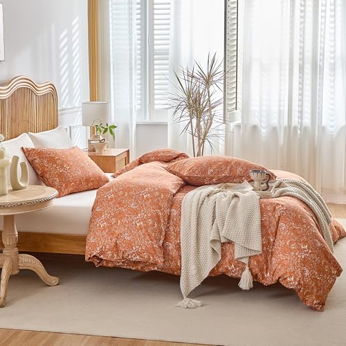 mixinni Caramel Comforter Set King-Exquisite Floral King Size Comforter Set for All Seasons 3 Pieces 1 Wildflower Plants Comforter (104\"x90\") and 2 Pillow Cases (20\"x36\") Caramel