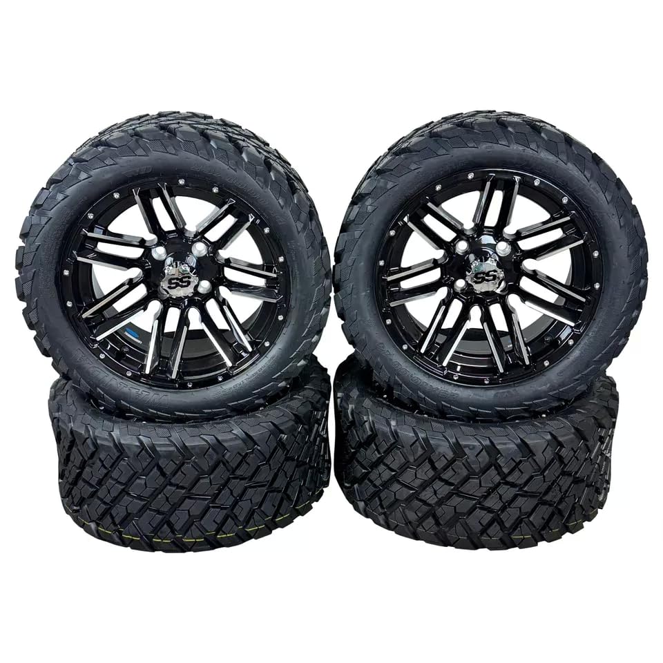 Huskey Parts Company 14\"\" Glossy Black Golf Cart Wheels &Tires 23x10-14 All Terrain EZGO/Club Car/YMH